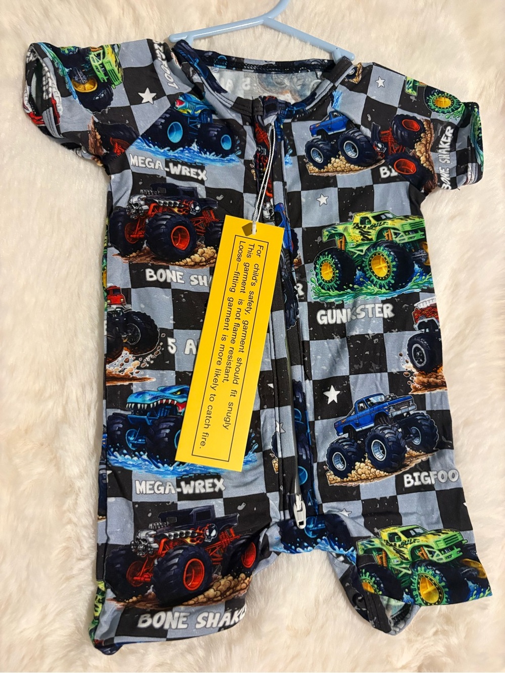 Baby bamboo Monster Truck One-Piece Romper 3